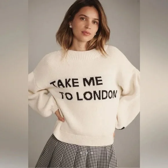 NWT Anthropologie Maeve Take Me To London Graphic Sweater - Picture 3 of 10